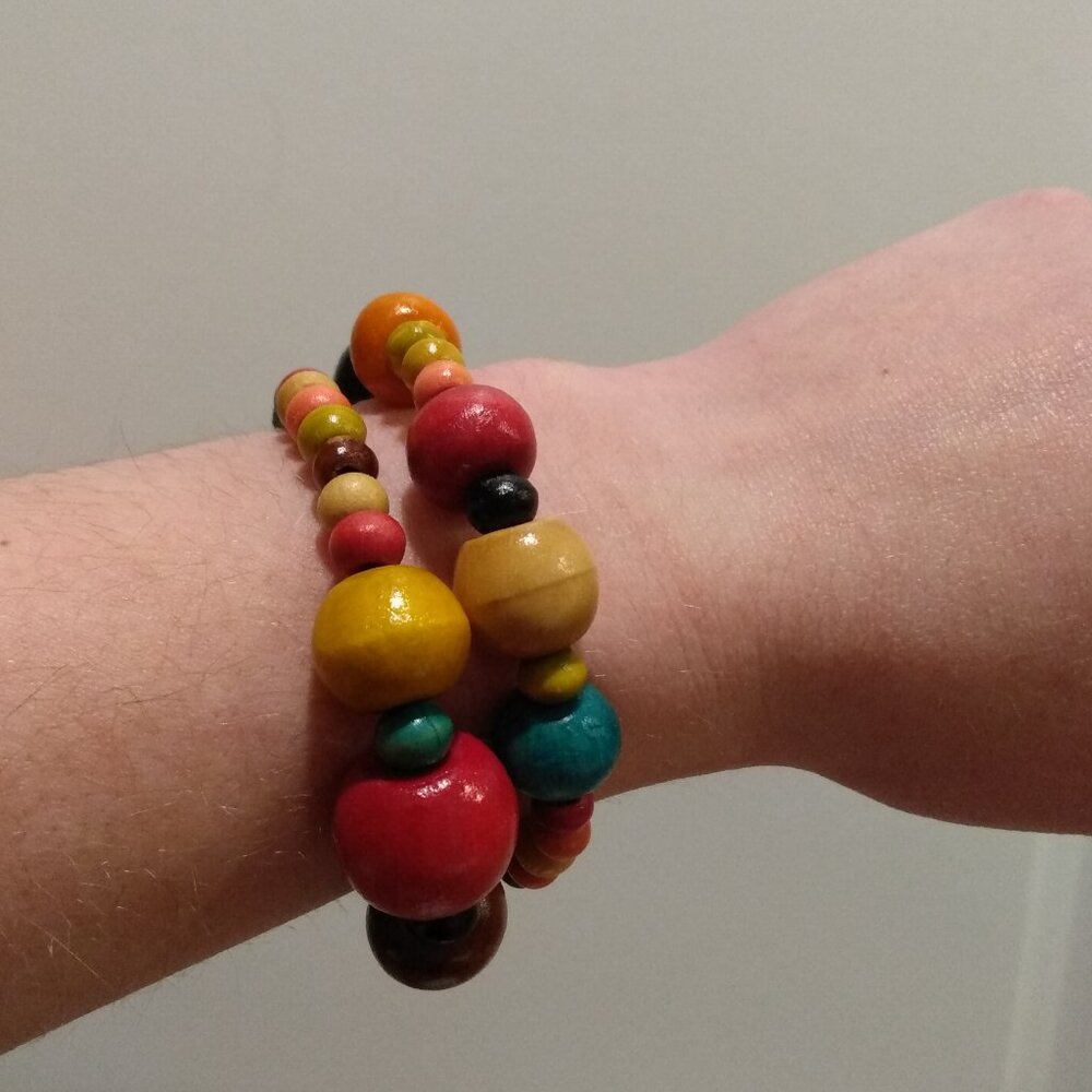 Painted Wooden Bead Wraparound Bracelet - Picture 3 of 3